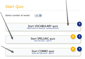 Spelling quiz options